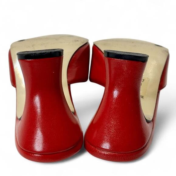 Ann Kristal Red Leather Mules Heels 6M Buckle Vamp 2.5” Retro Y2K Block Heel - Picture 7 of 8